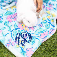 easter floral trellis monogrammed plush blanket with bunny
