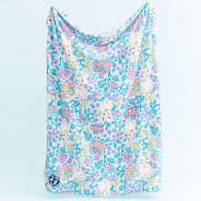 monogrammed plush blanket in easter floral trellis with blue background