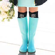 Gray Boots Cuffs with Aqua Rain Boots and flowers