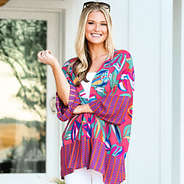 monogrammed short duster on a blonde