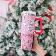 holly jolly christmas tumbler with christmas tree