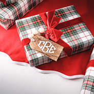 wooden personalized tag on christmas gift