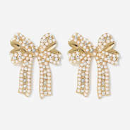 Pearl Bow Earrings in Gold