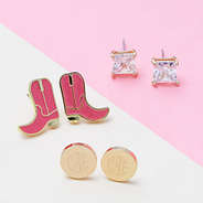 Western Earring Set on Pink Background