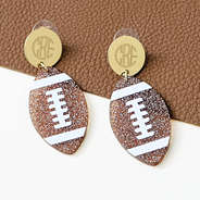 monogrammed football earrings on leather