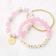 love you more pink floral bracelets