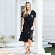 Monogrammed Gauzy Midi Dress in Black