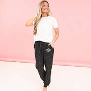 heathered charcoal joggers on ashley - pink background
