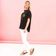 black monogrammed top on ashley - side view