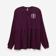 monogrammed peplum top in plum