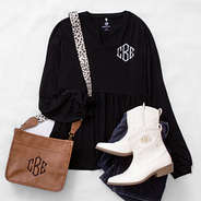 peplum top outfit of the day with saddlebag and cowboy boots