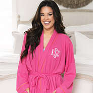 close up of hot pink monogrammed robe