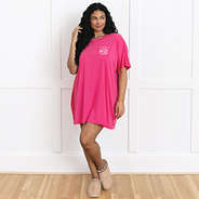 girl wearing personalized hot pink sleep tee nightgown