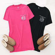 hot pink and black monogrammed sleep tees