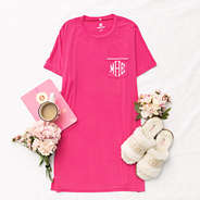 monogrammed sleep tee in hot pink outfit