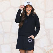 black athleisure skirt on peyton with quarter zip and hat