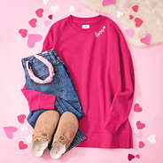 love sweatshirt flatlay