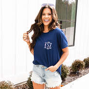 navy short sleeve shirt on peyton