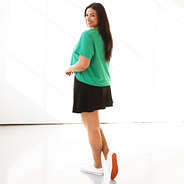 green short sleeve shirt on julia ann - back view