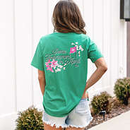 back graphic of green golf tournament monogrammed shirt