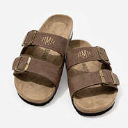 Monogrammed Double Strap Sandals in Dark Brown