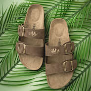 double strap sandals with green leaves