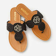 Monogrammed Crochet Sandals in Black