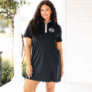 girl wearing quarter zip monogrammed dress in black