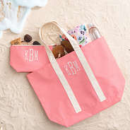 coral monogrammed waterproof pool tote with cosmetic pouch
