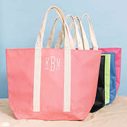 monogrammed waterproof tote in lime coral black blue and hot pink