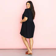 black split neck gathered dress on julia ann