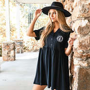 black split neck gathered dress on rachel