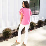 light pink flutter sleeve top full body