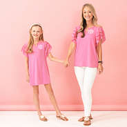 light pink flutter sleeve top with girls flutter sleeve dress - mom and me