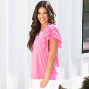 light pink flutter sleeve top on peyton