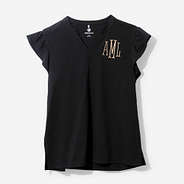 Monogrammed Flutter Sleeve Top in Black