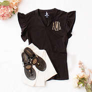 black flutter sleeve top flatlay