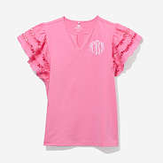 Monogrammed Flutter Sleeve Top in Light Pink 2026