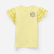 monogrammed flutter sleeve top in soft yellow