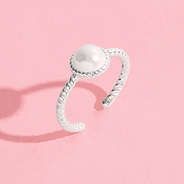 pearl silver adjustable ring on pink background