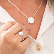 silver adjustable pearl ring with necklace