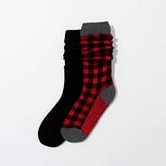 Buffalo check and black slouch socks