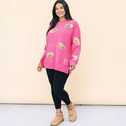 girl wearing monogrammed hot pink football sweatshirt