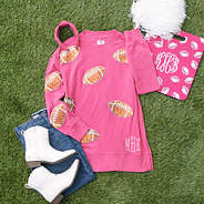 hot pink football monogrammed sweatshirt with seat cushion