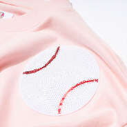 light pink sequin sports sweatshirt up close