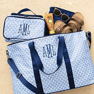 personalized carry all toiletry case and weekend bag in blue shells