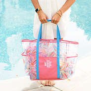 pastel paradise mesh tote in hands