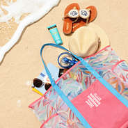 pastel paradise mesh tote in sand