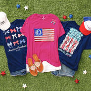 navy bow and floral america t shirts with monogrammed sequin flag hot pink shirt