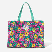 monogrammed basic tote bag in teal botanical